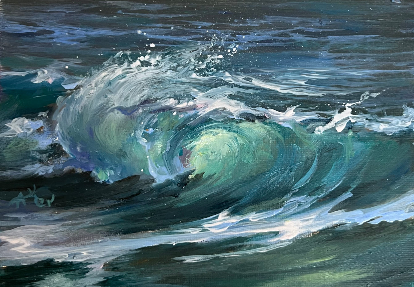 Rolling Home, 13x18 cm, original seascape oil painting