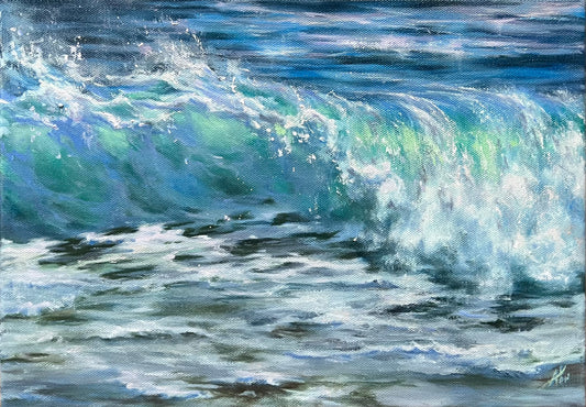 Springwave, 25x35 cm, original oil painting, seascape