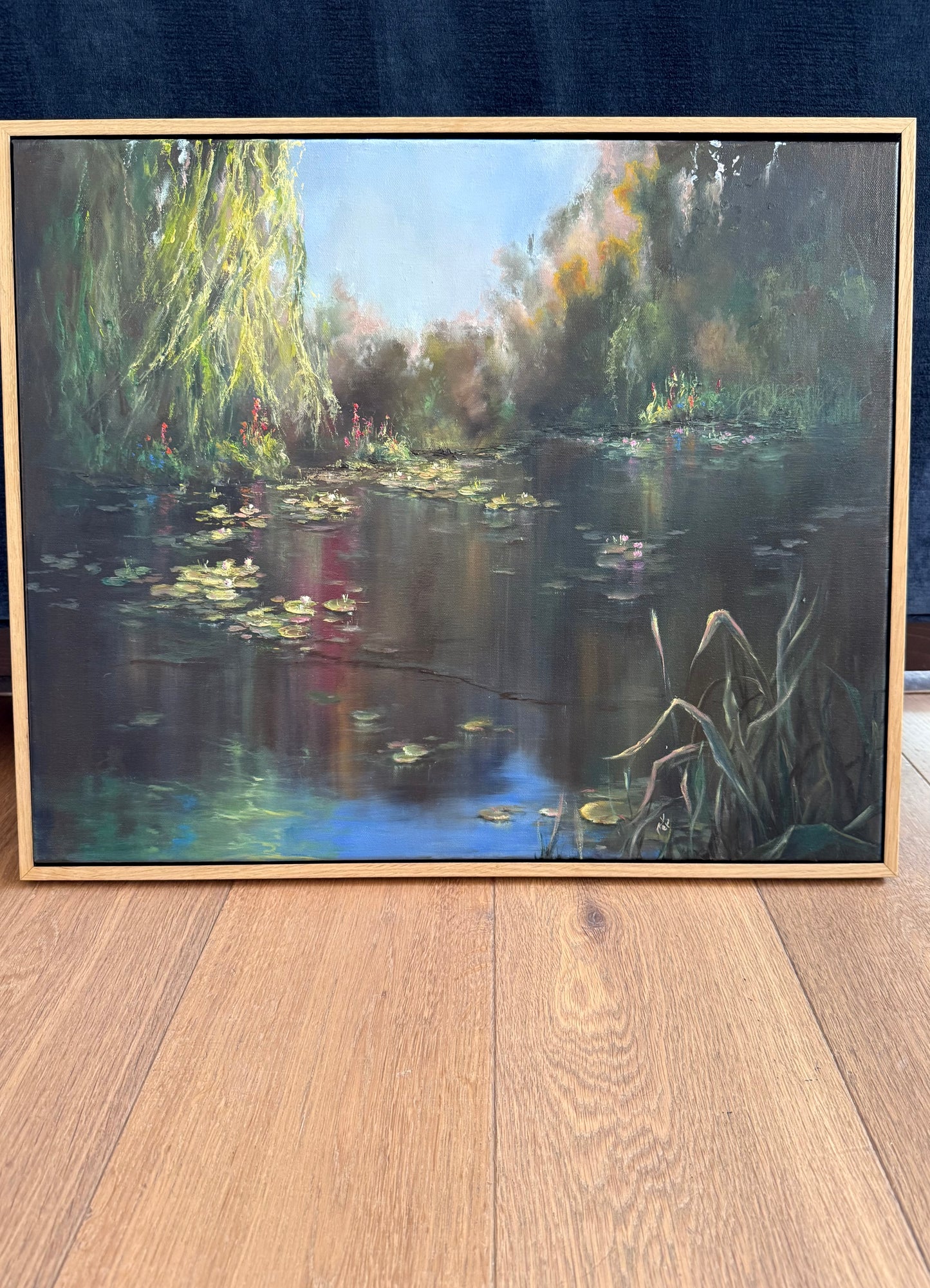 Under the willows, 50x60 cm, original oil on canvas landscape painting