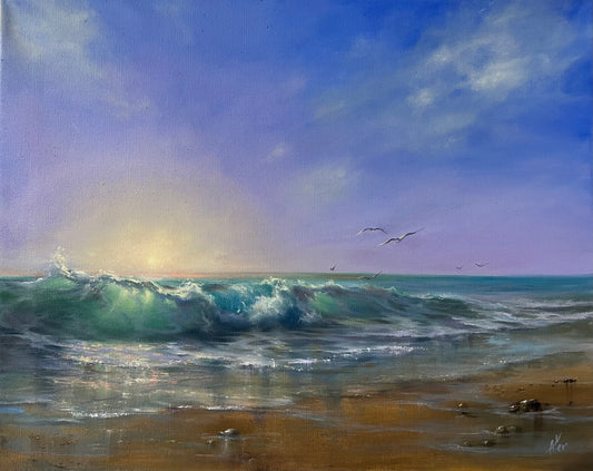 Chasing Sunrise, 40x50 cm, original oil painting, seascape