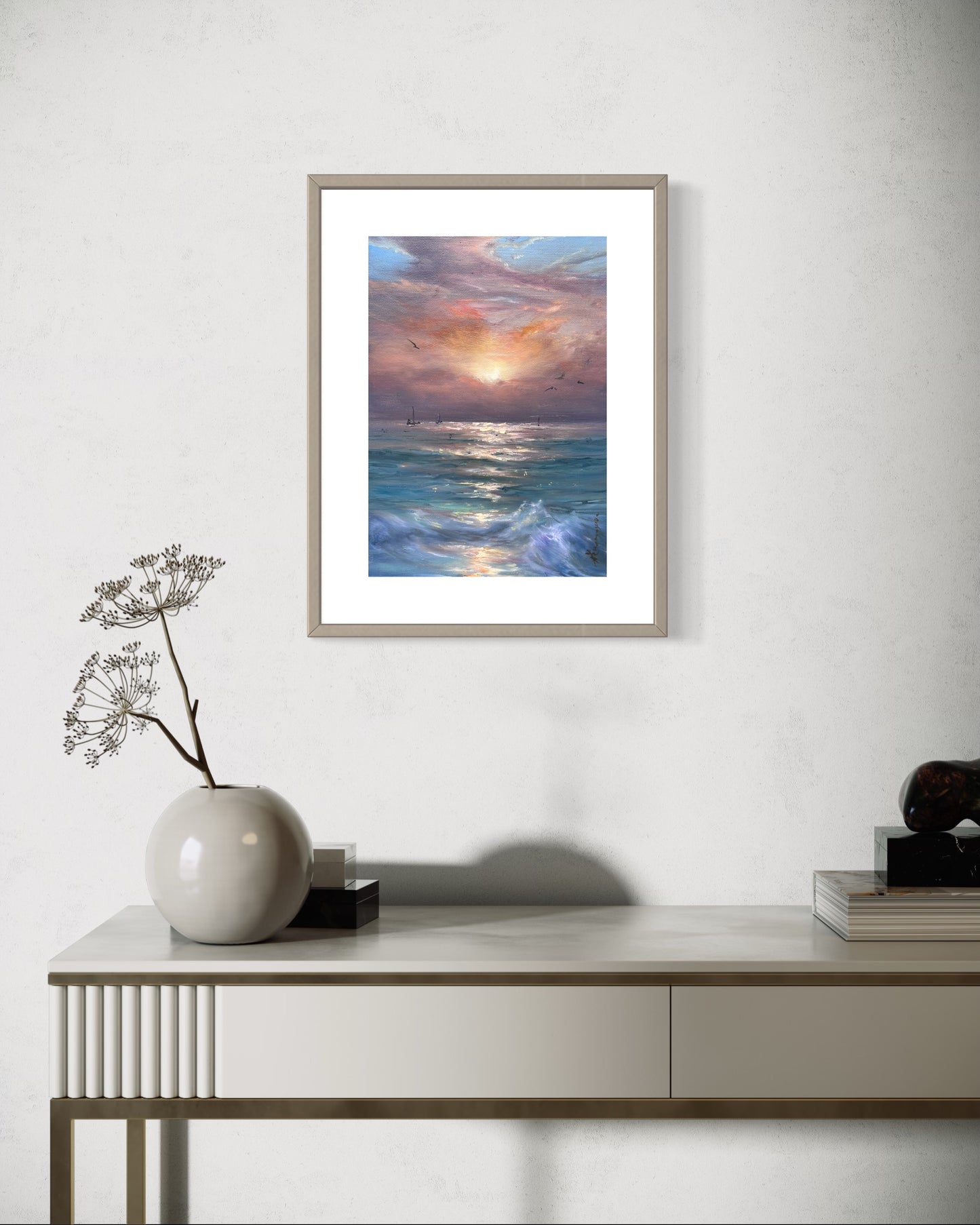 New Dawn, 30x22 cm, original seascape oil painting