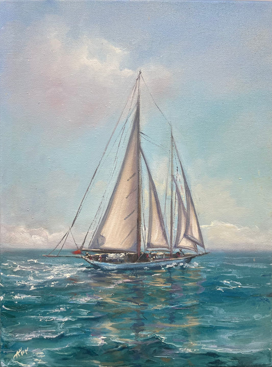 Off she goes, 30x40 cm, original oil painting, seascape