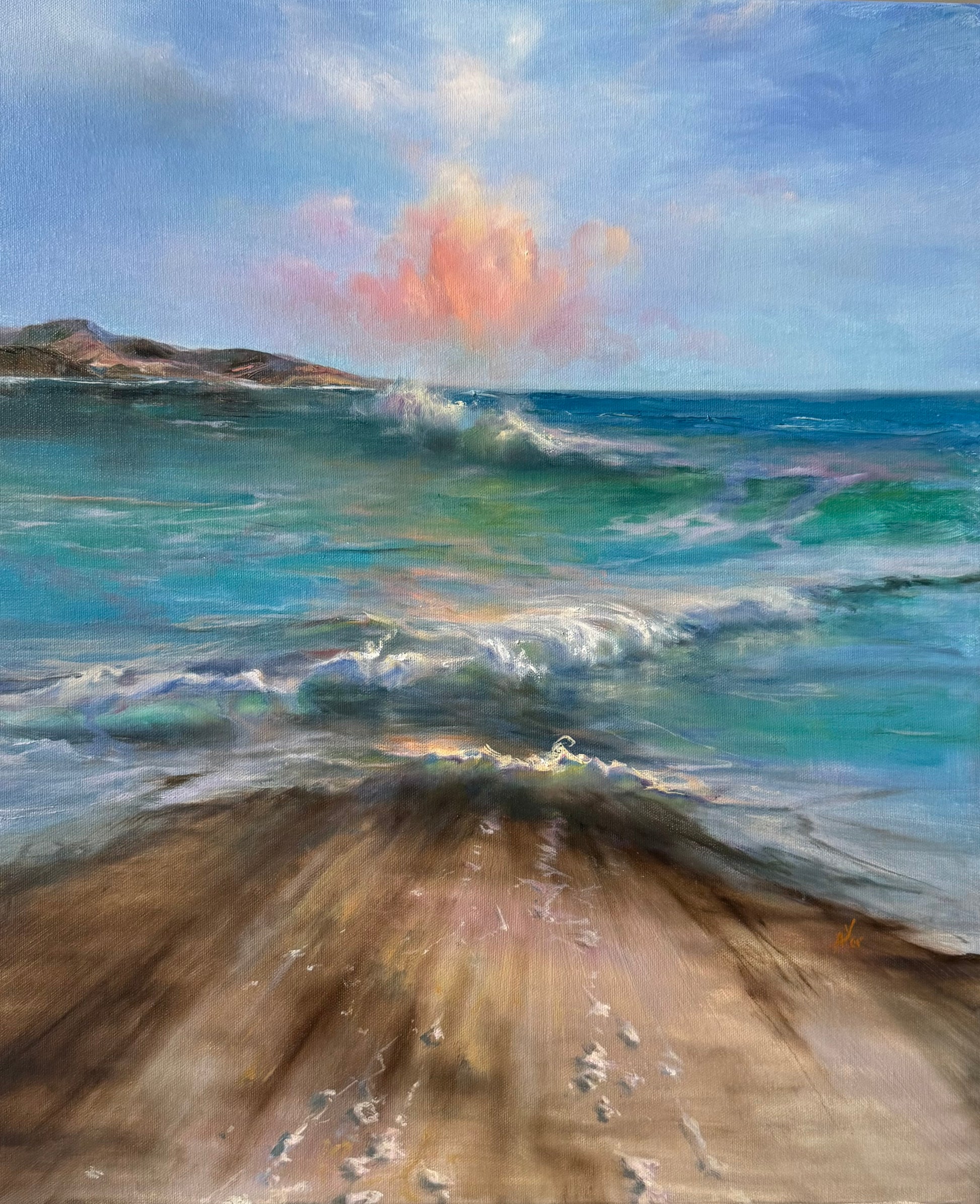 Sunset Cloud over blue and green ocean waves