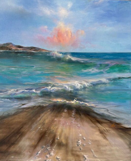 Sunset Cloud over blue and green ocean waves