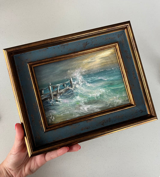 Breaking Dusk II, 13x18 cm, original seascape oil painting