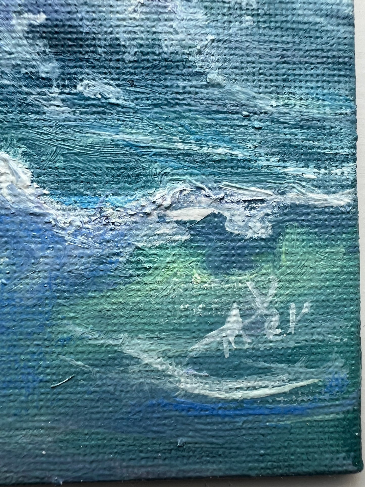 Racing Waves, 13x18 cm, original seascape oil painting