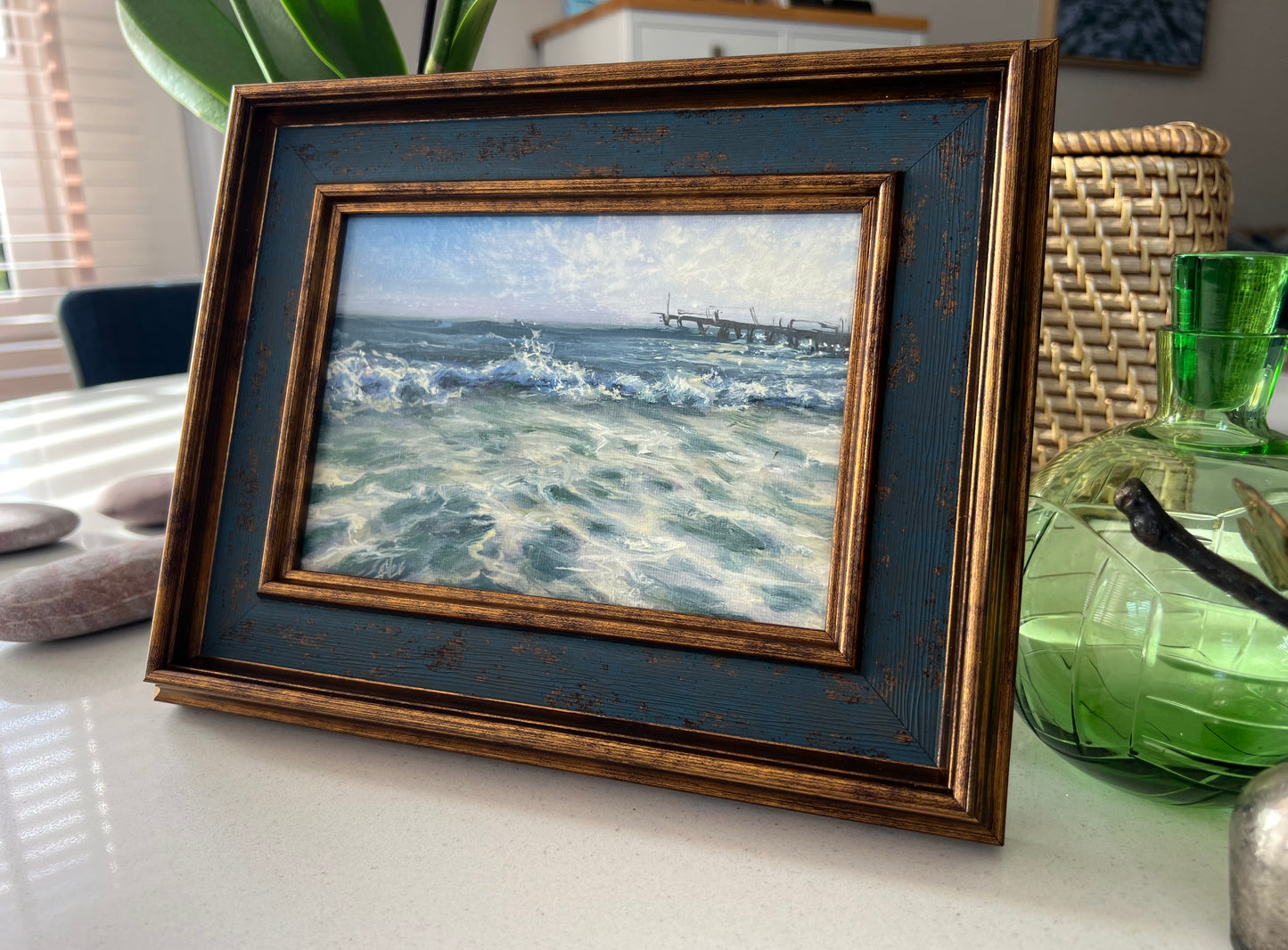 By the Old Pier II, 13x18cm, original seascape oil painting