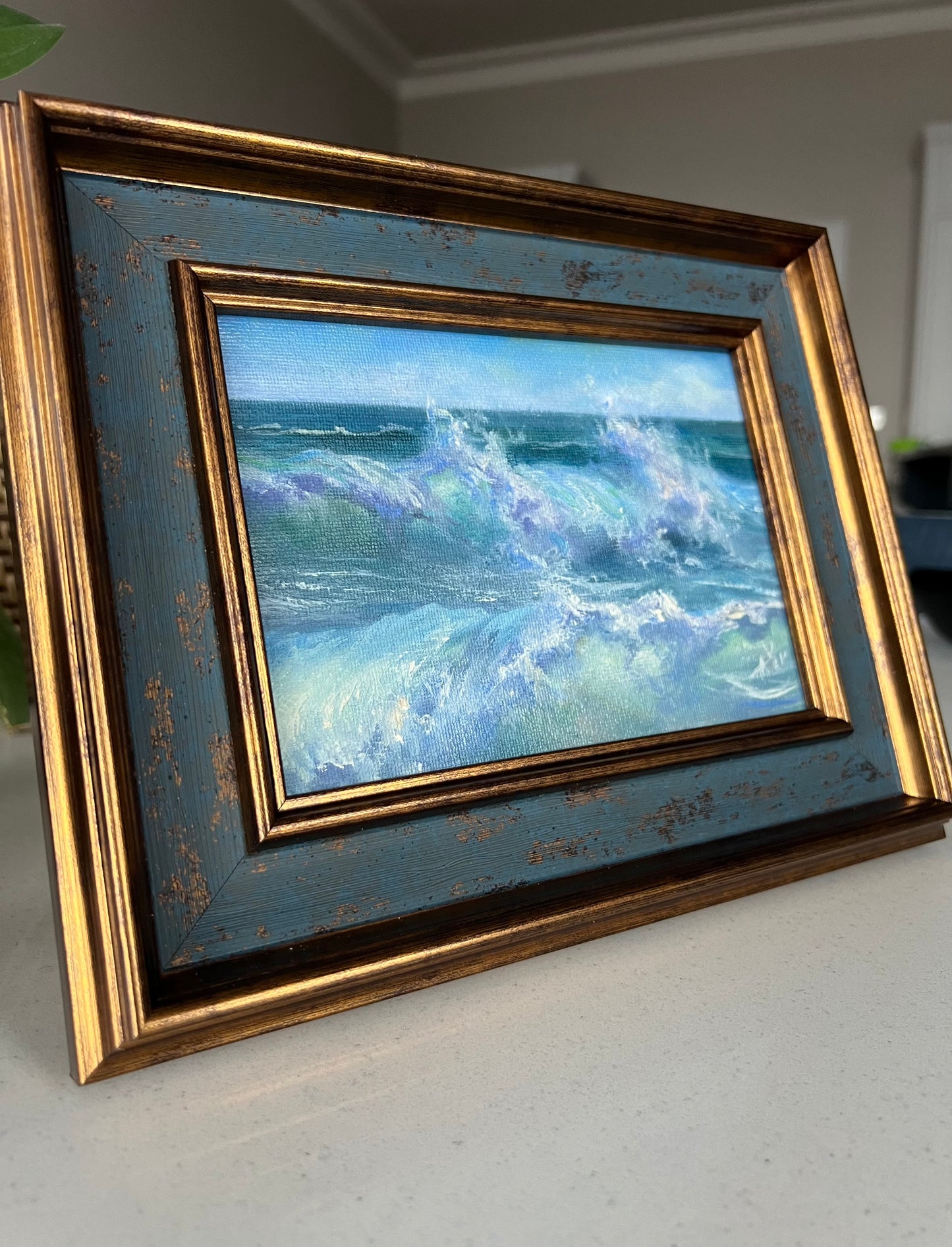 Racing Waves, 13x18 cm, original seascape oil painting