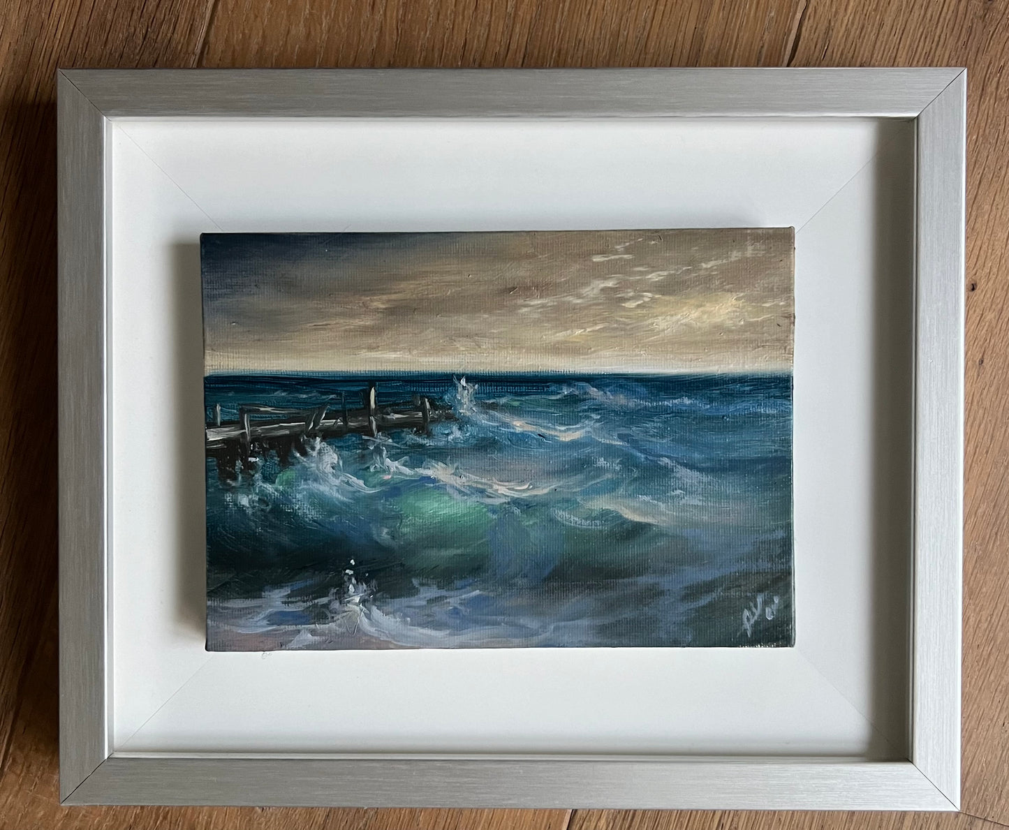 Breaking Dusk I, 13x18 cm, original seascape oil painting