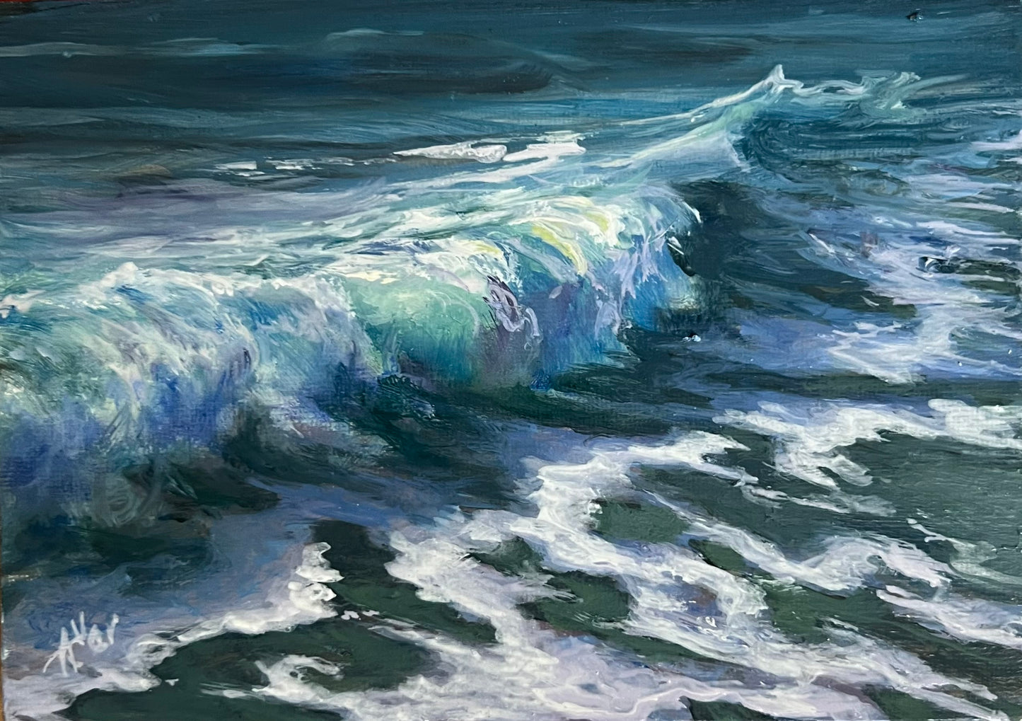 Rolling Gems, 13x18 cm, original seascape oil painting