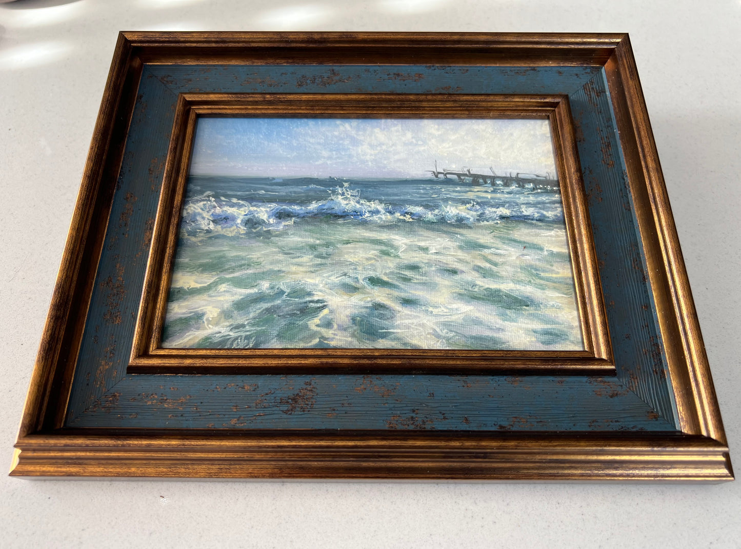 By the Old Pier II, 13x18cm, original seascape oil painting