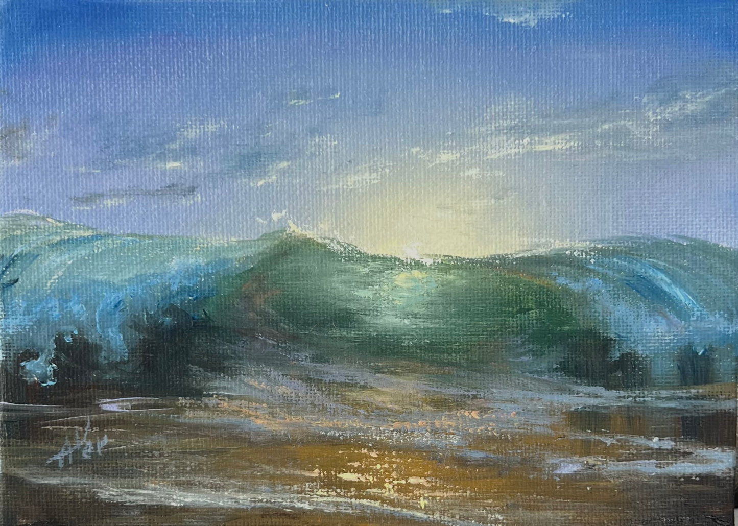 Rising Together, 13x18 cm, original seascape, oil painting