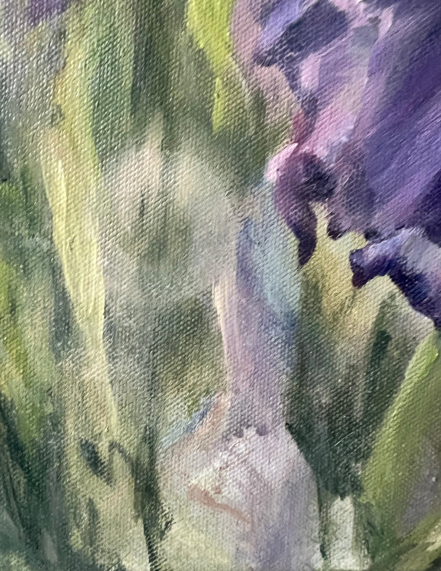 Morning Irises, 50x60 cm, original oil on canvas landscape painting