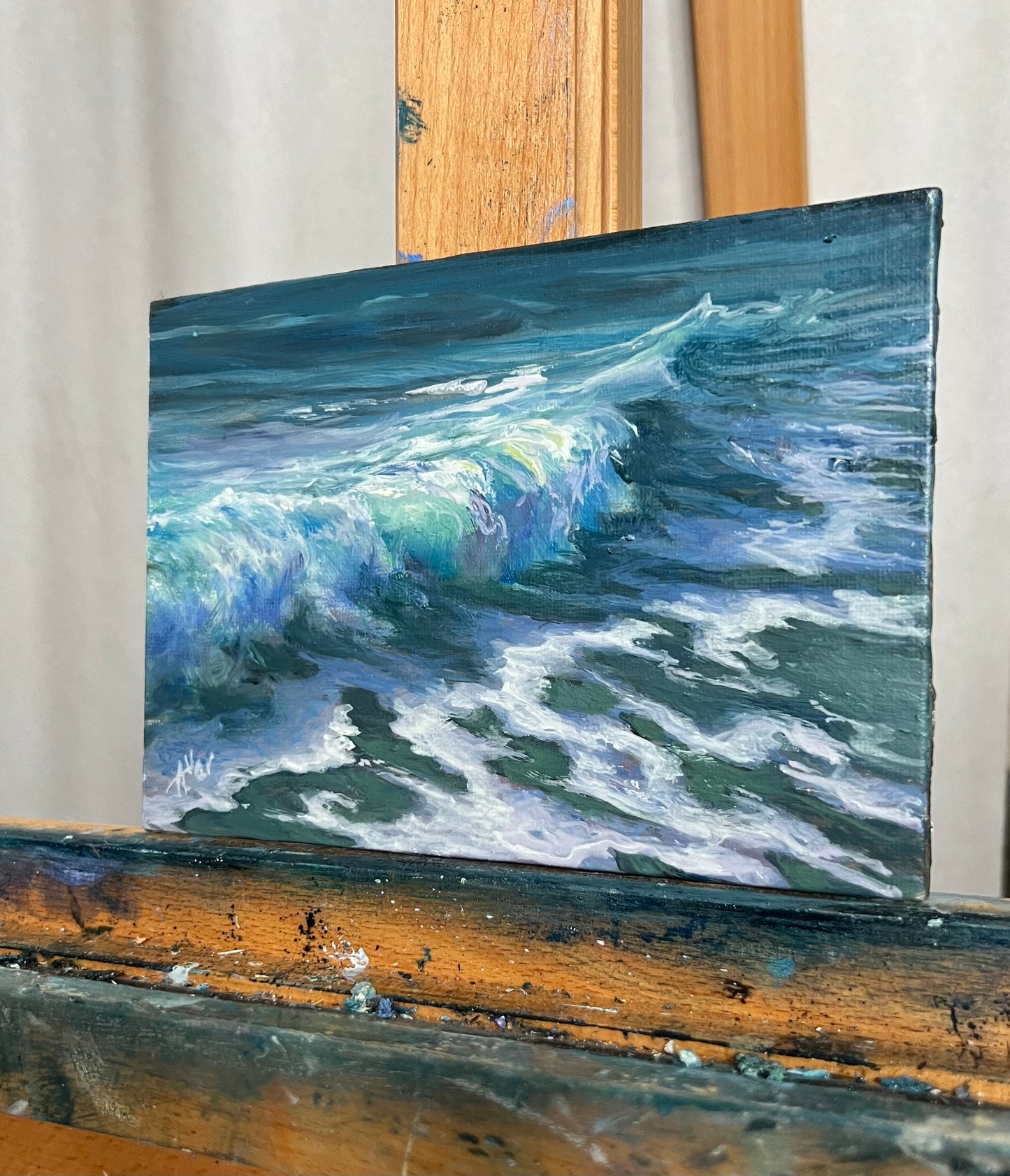 Rolling Gems, 13x18 cm, original seascape oil painting