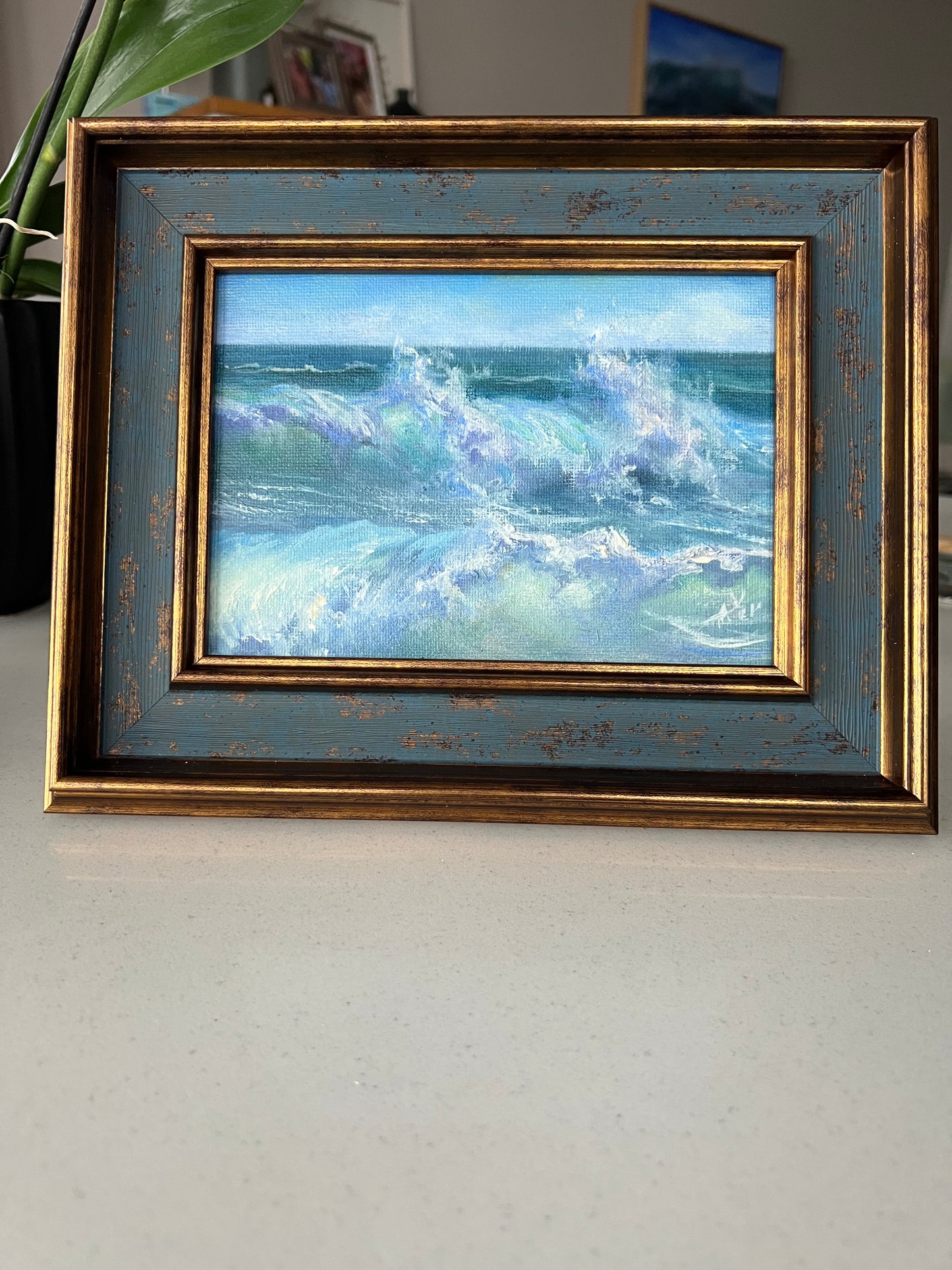 Racing Waves, 13x18 cm, original seascape oil painting