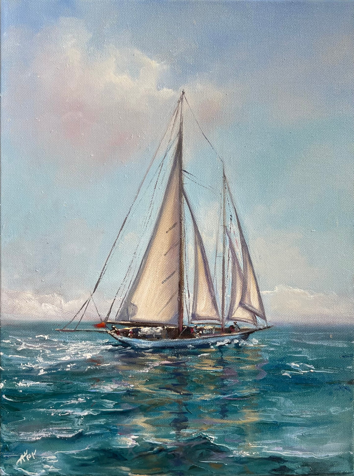 Off she goes, 30x40 cm, original oil painting, seascape
