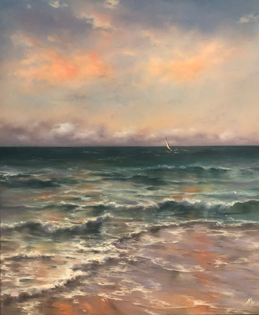 Summer Sunset, 50x60 cm, original oil ocean painting