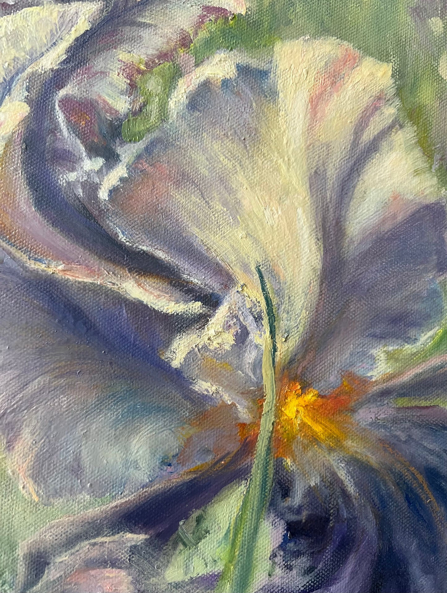 Morning Irises, 50x60 cm, original oil on canvas landscape painting