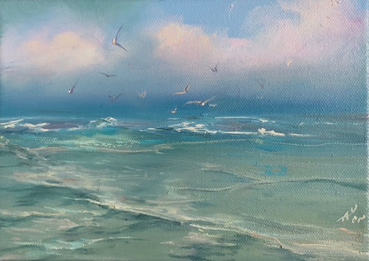 Glorious Morning, 13x18 cm, original seascape, oil painting