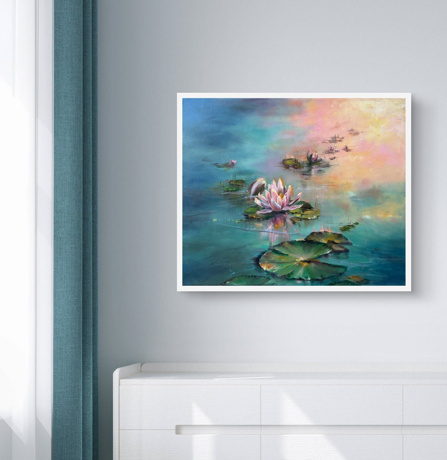 Lilies of Sunrise II, 51x61 cm, original oil on canvas landscape painting