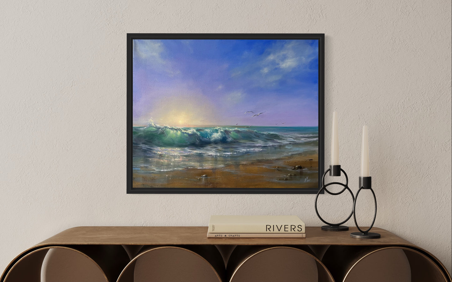 Chasing Sunrise, original oil painting, seascape