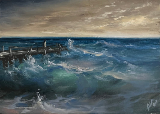 Breaking Dusk I, 13x18 cm, original seascape oil painting