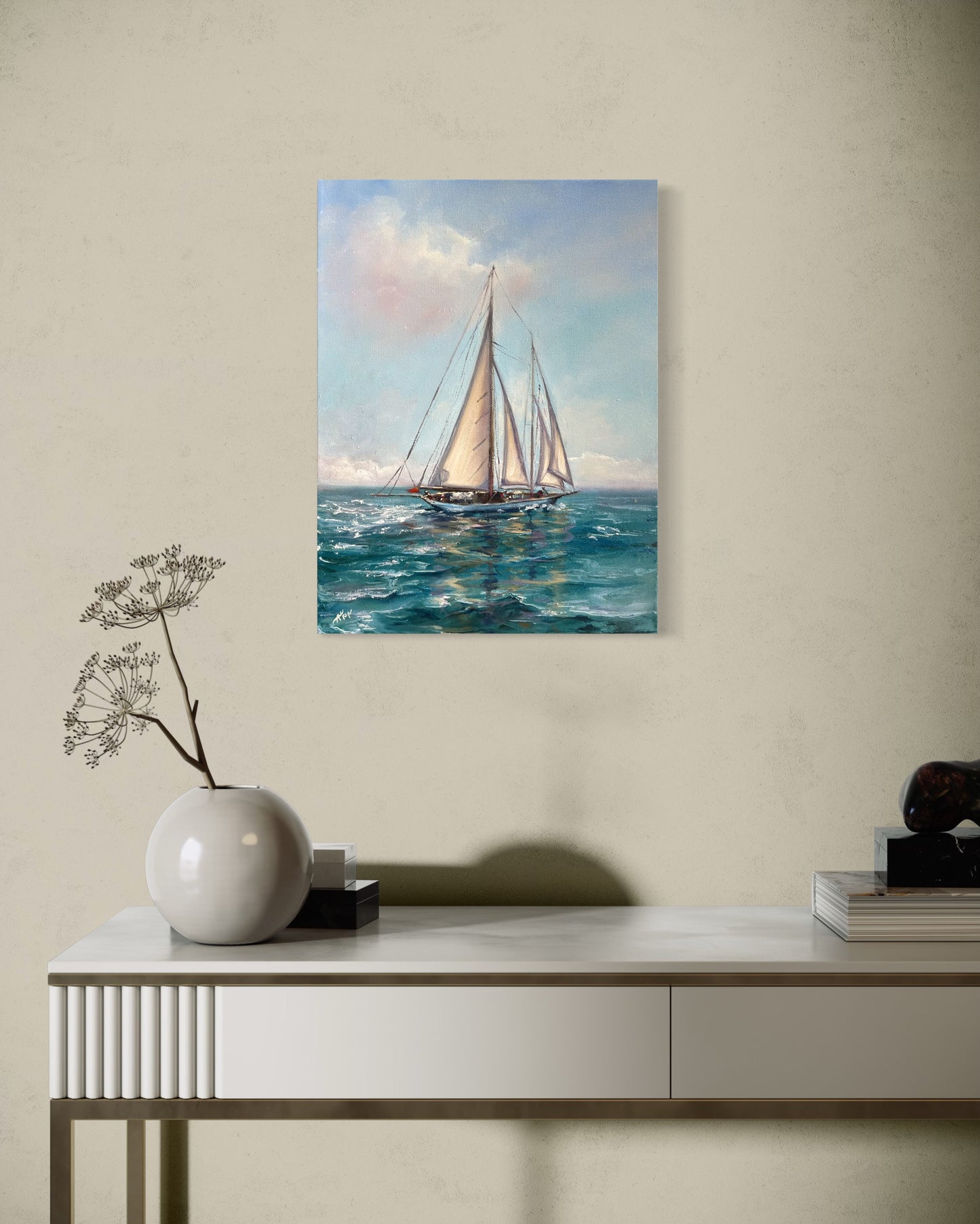 Off she goes, 30x40 cm, original oil painting, seascape