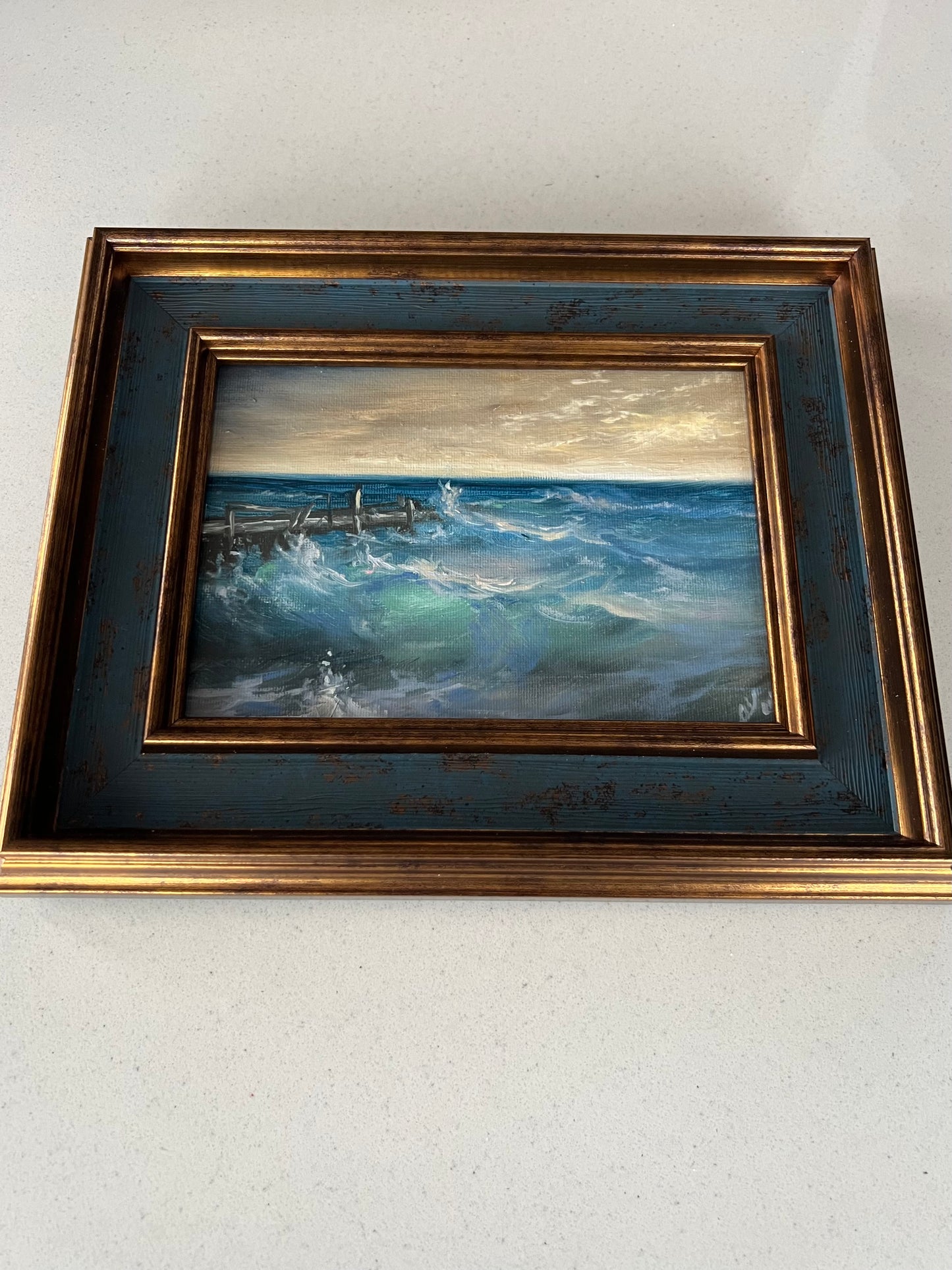 Breaking Dusk I, 13x18 cm, original seascape oil painting