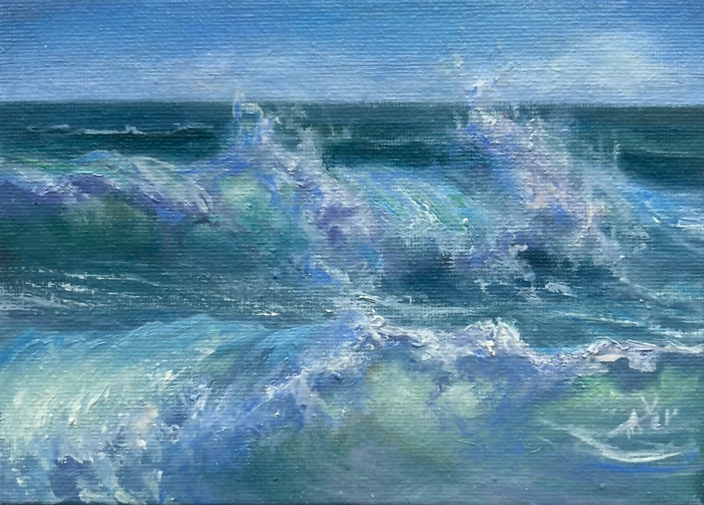 Racing Waves, 13x18 cm, original seascape oil painting