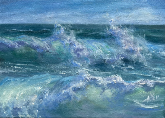 Racing Waves, 13x18 cm, original seascape oil painting