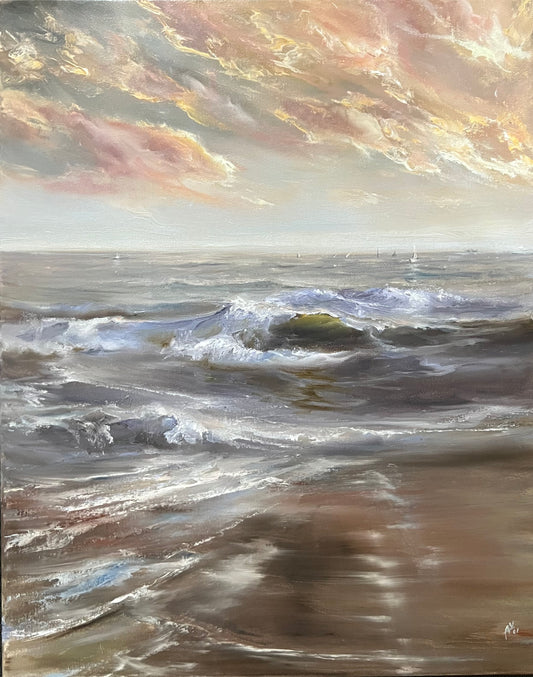 Blurry Skies, 41x51 cm, original oil painting, seascape