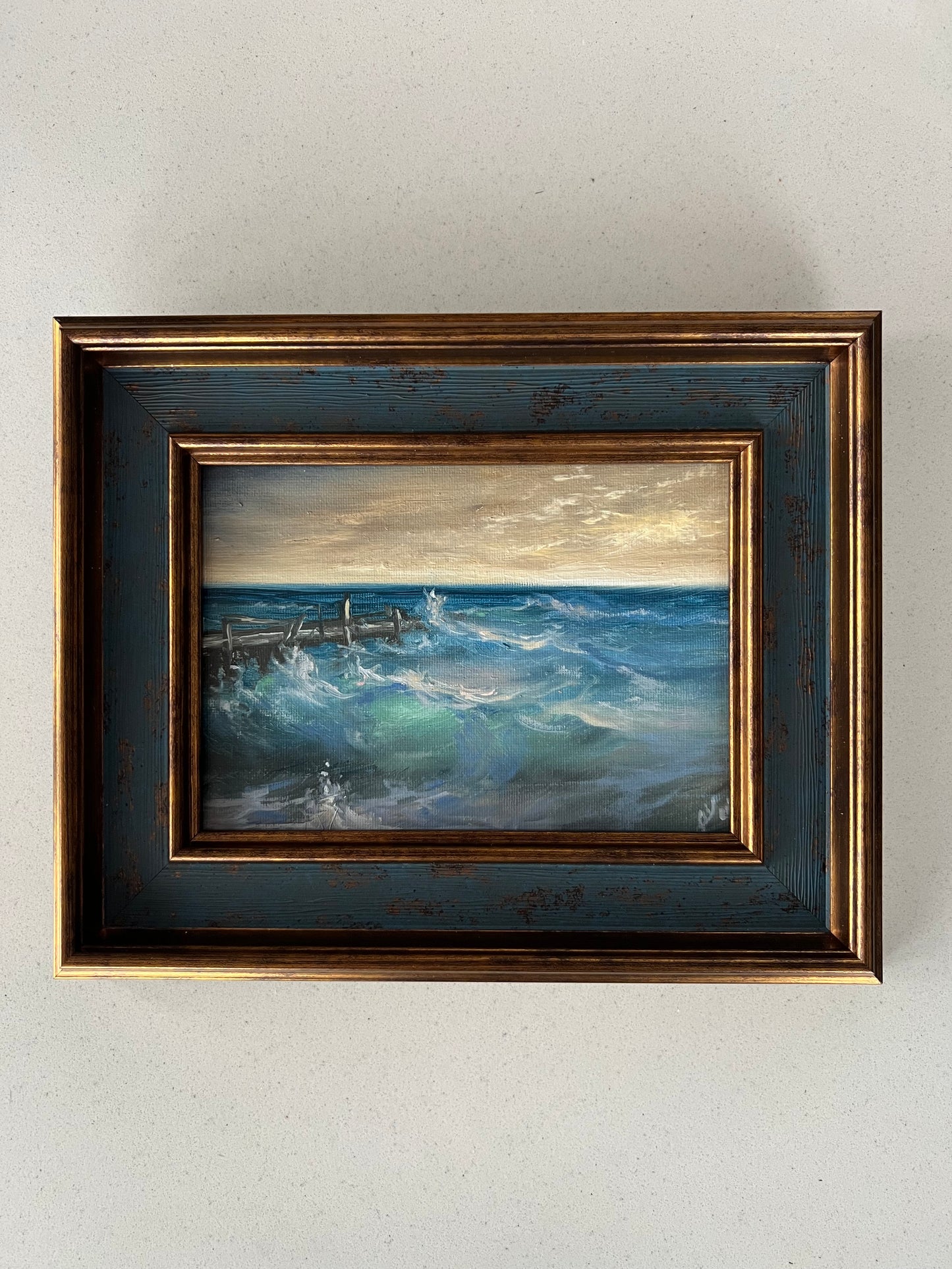 Breaking Dusk I, 13x18 cm, original seascape oil painting