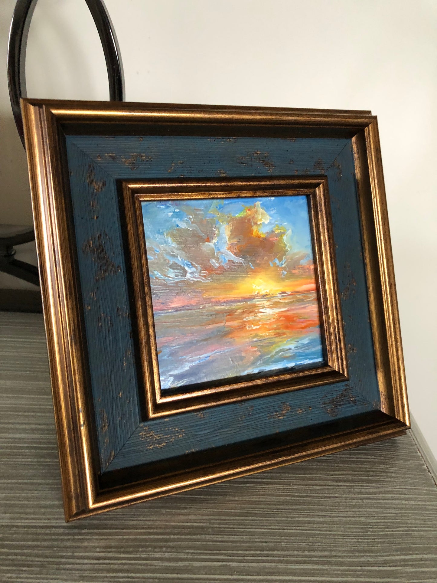 Emerging, 9x9 cm, original seascape oil painting