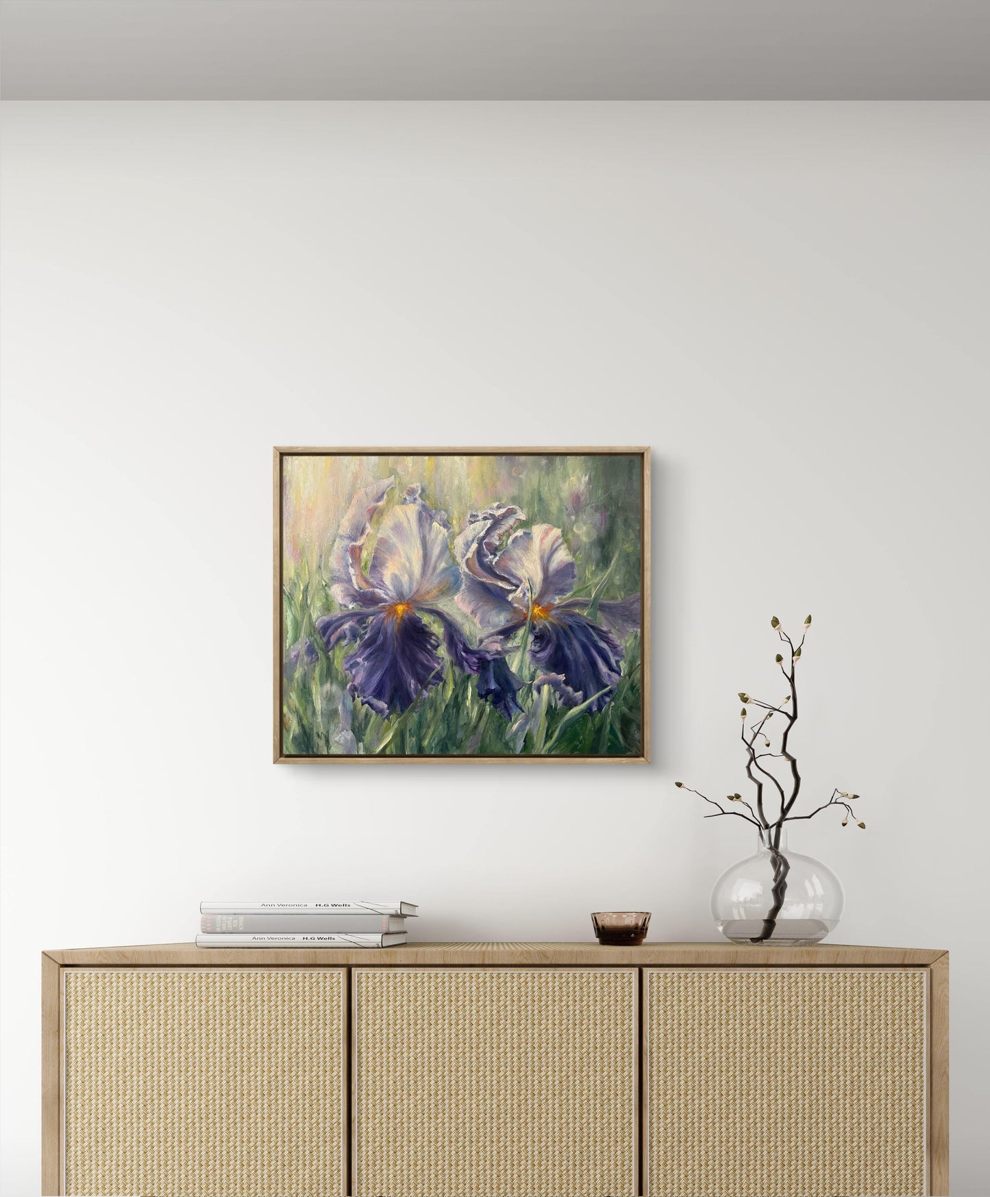 Morning Irises, 50x60 cm, original oil on canvas landscape painting