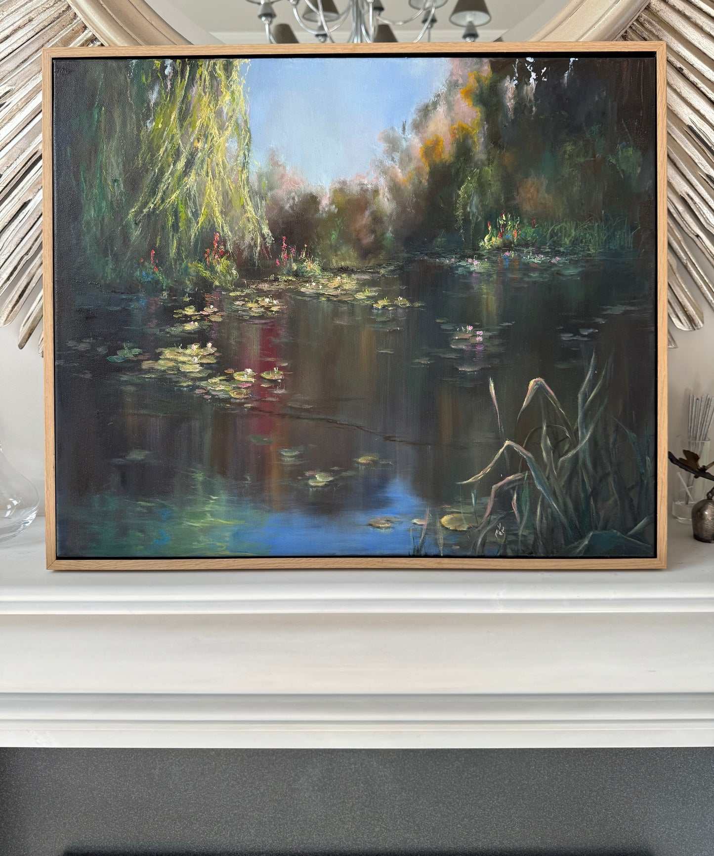 Under the willows, 50x60 cm, original oil on canvas landscape painting