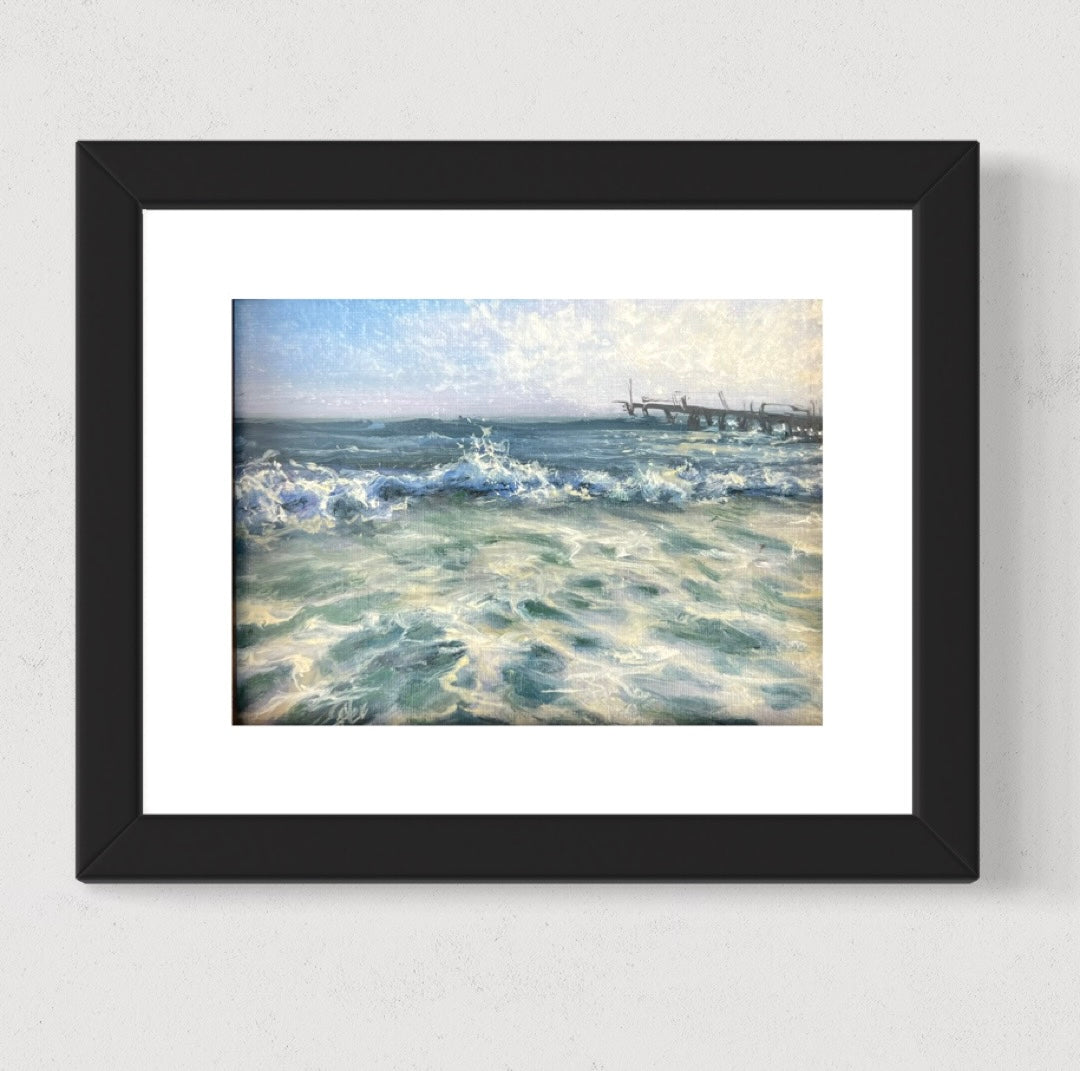 By the Old Pier II, 13x18cm, original seascape oil painting