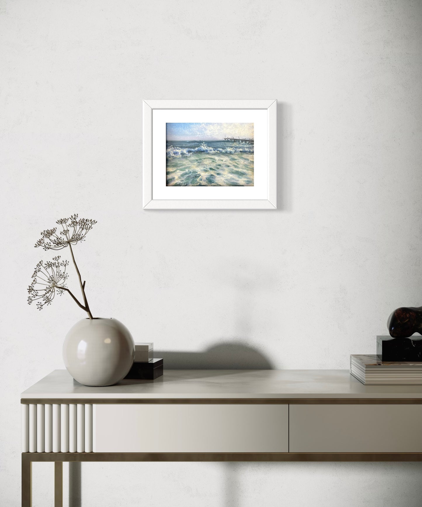 By the Old Pier II, 13x18cm, original seascape oil painting