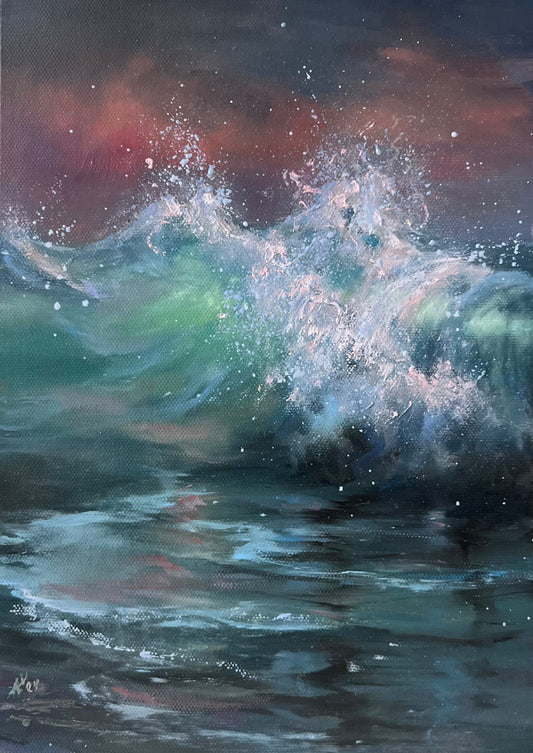 August Dawn, 30x22 cm, original seascape oil painting