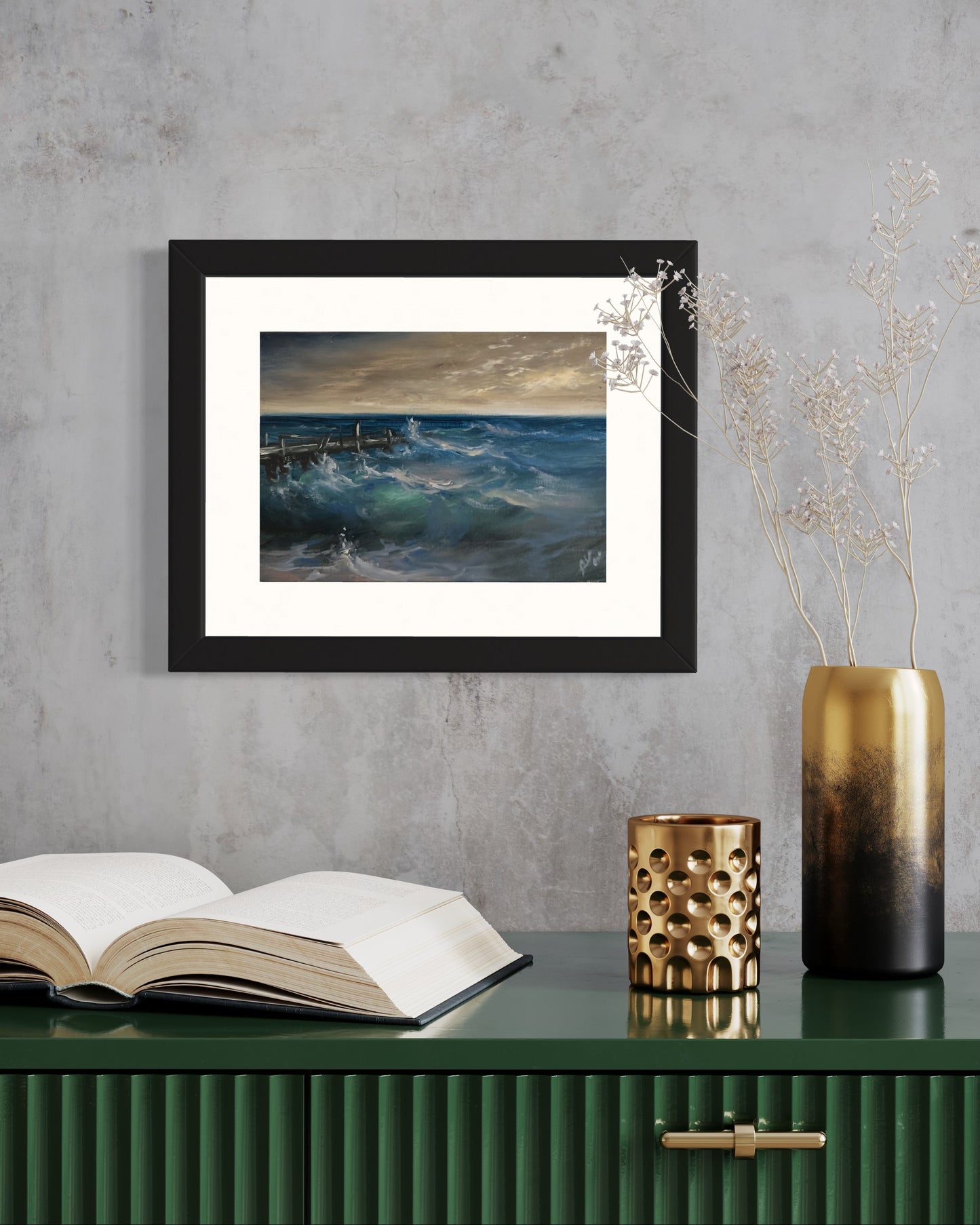 Breaking Dusk I, 13x18 cm, original seascape oil painting