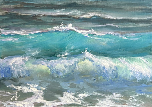 Rolling into Summer, 13x18 cm, original seascape oil painting