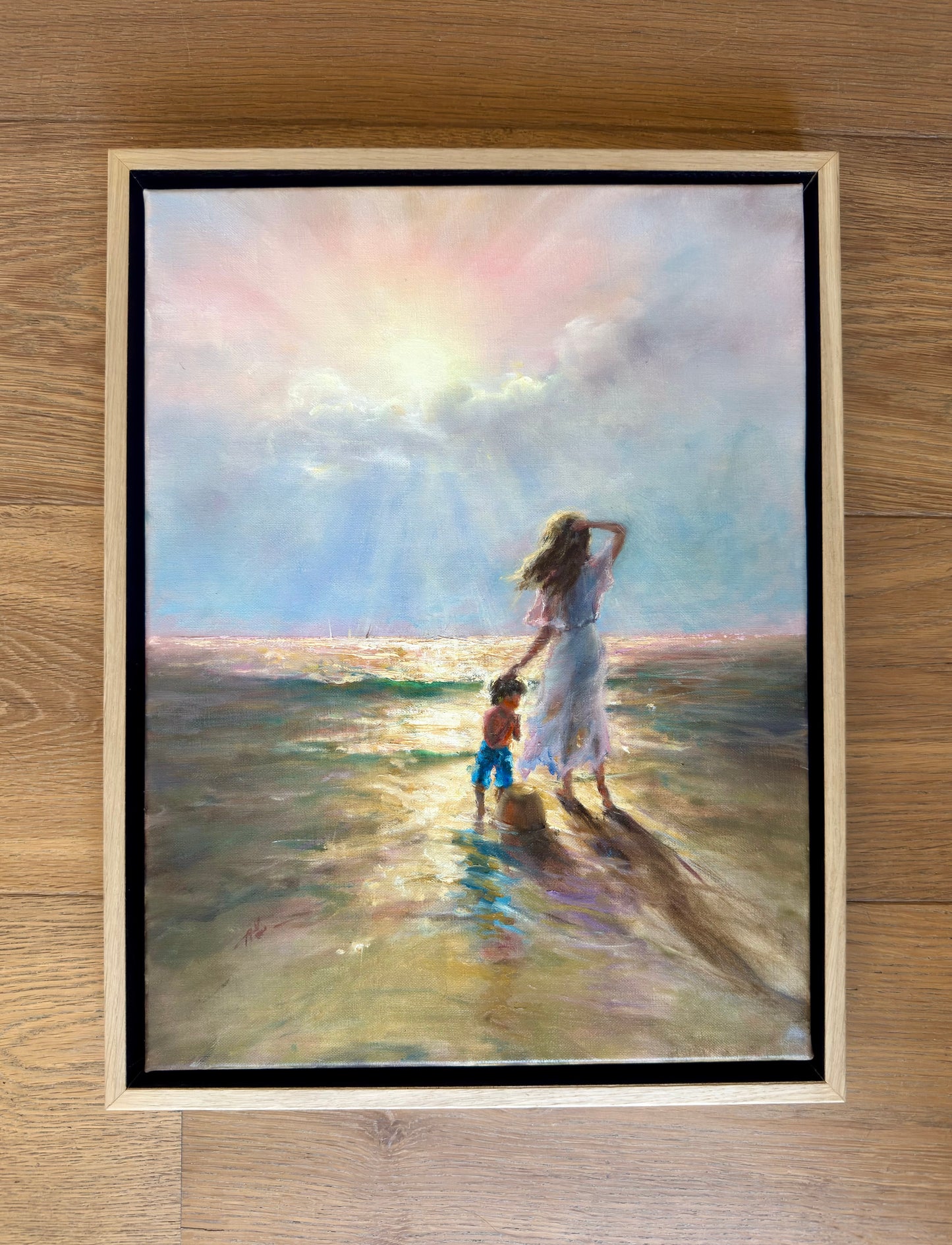 Those moments we all cherish. Summer by the beach. Original oil painting, seascape