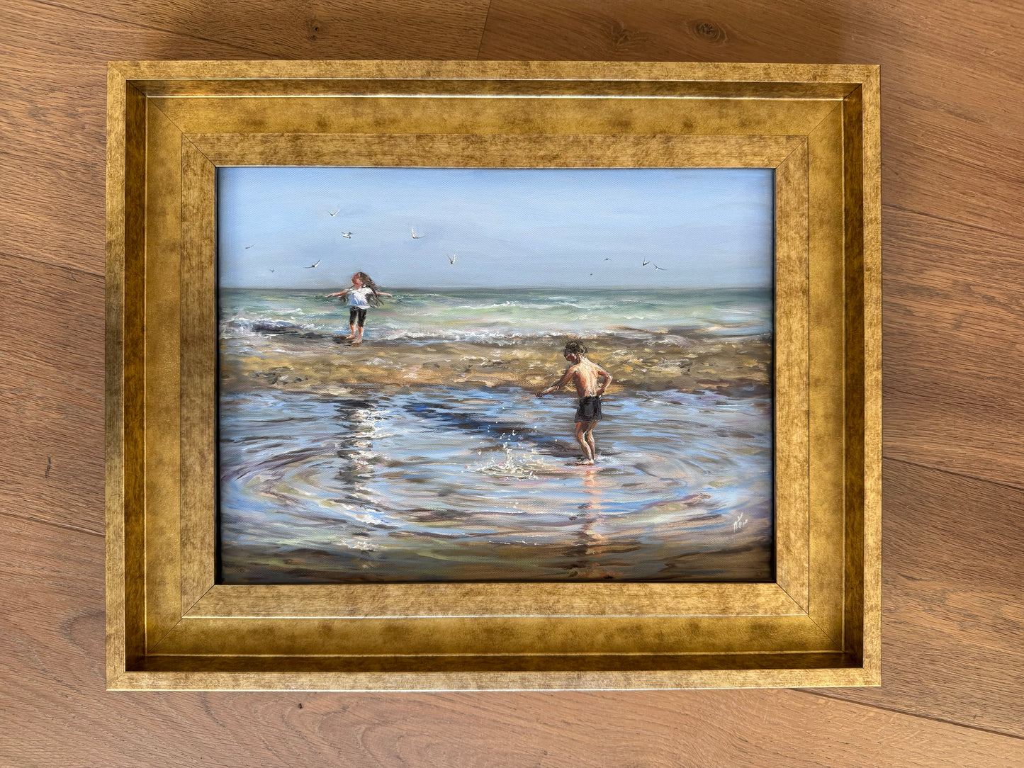 Dancing with Seagulls, 30x40cm, linen, original oil painting, seascape