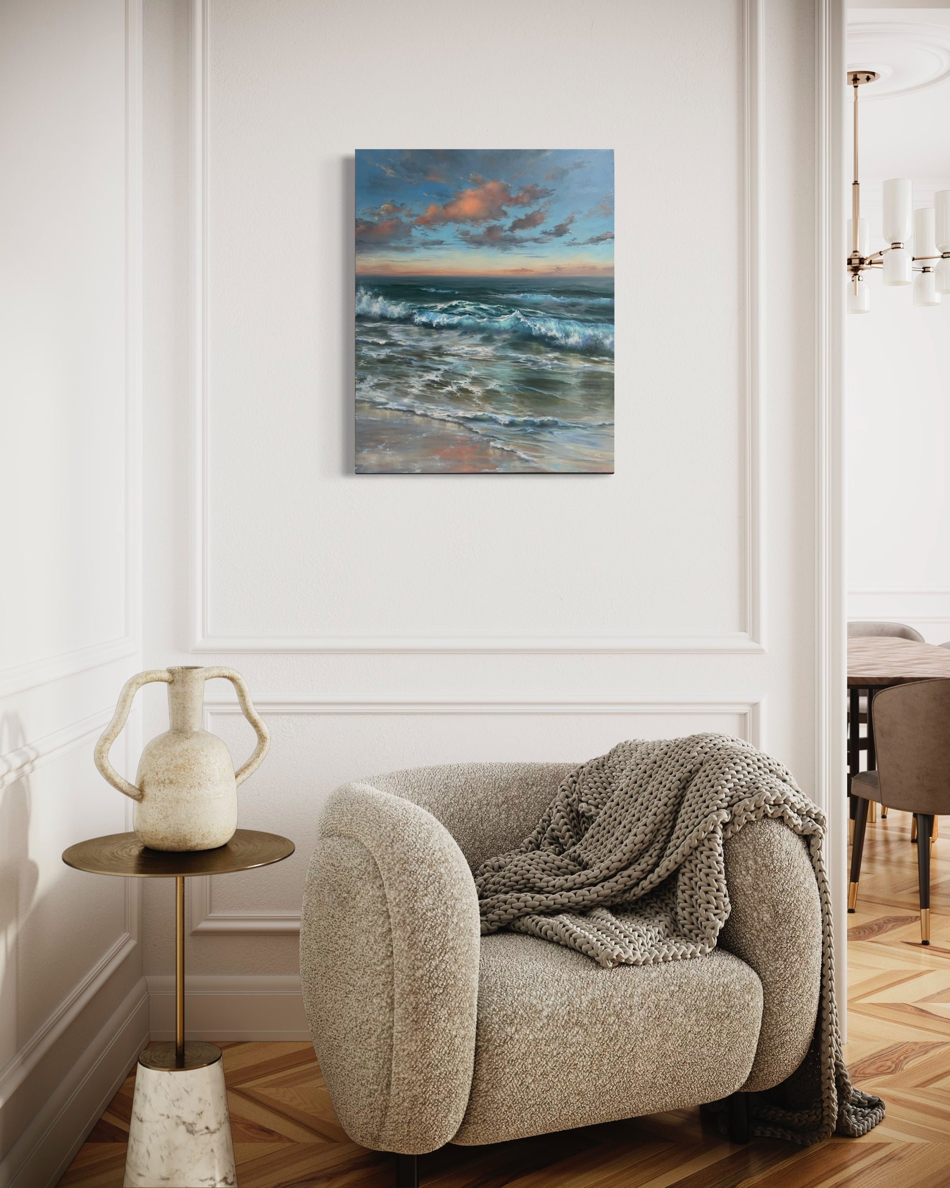 Sunset over ocean oil painting