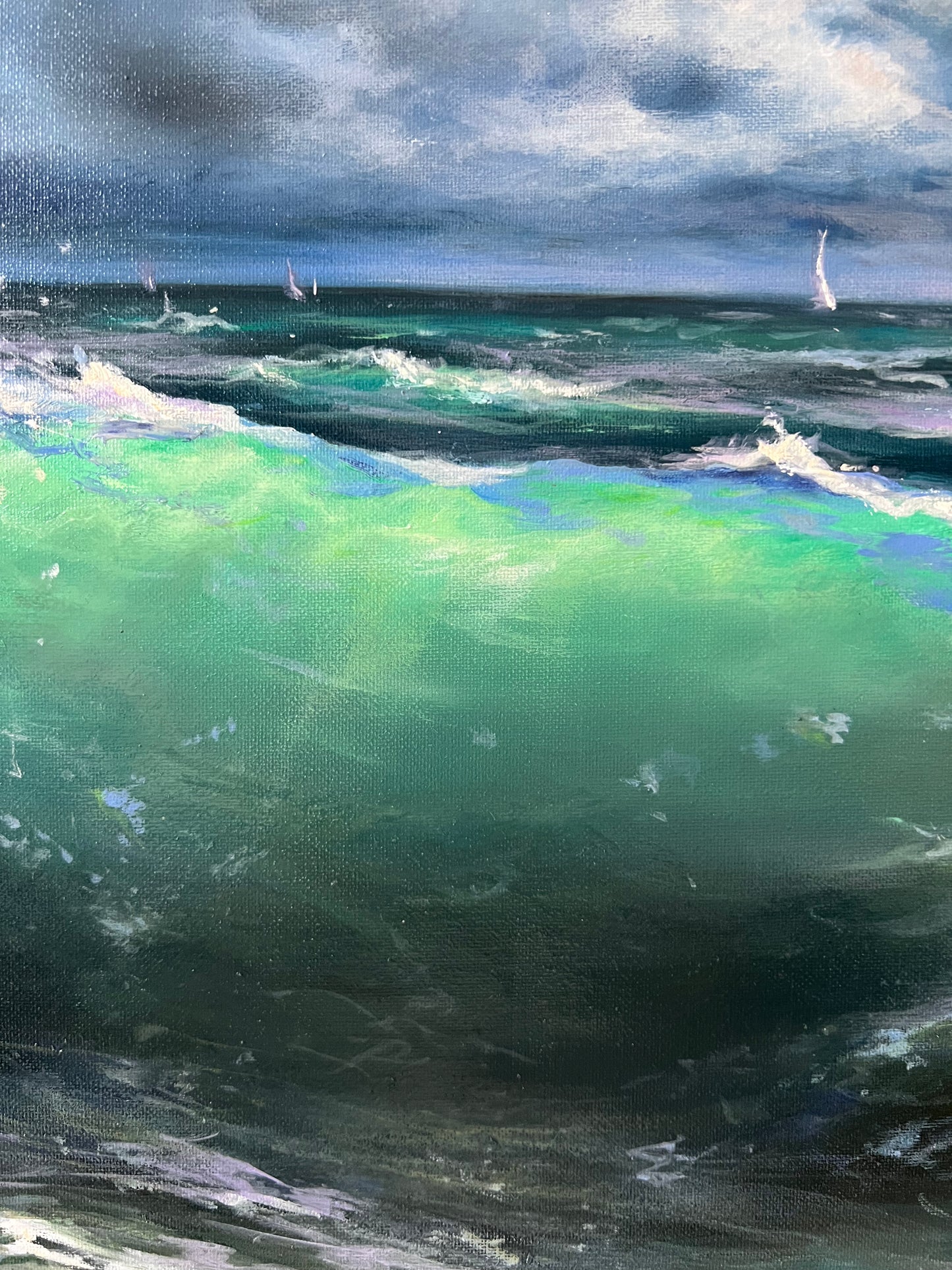 green clear wave oil painting