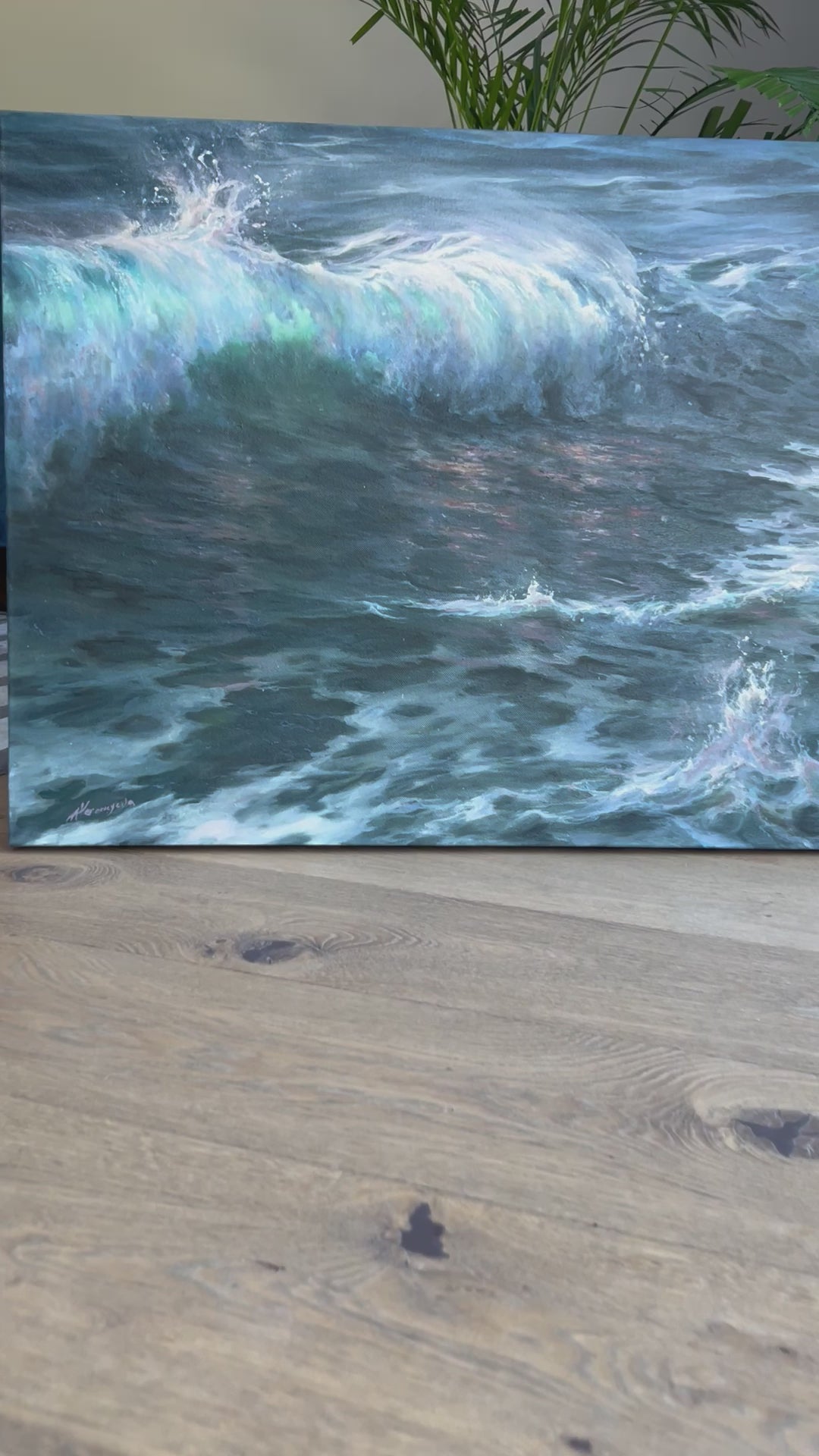 video of the painting of crushing wave