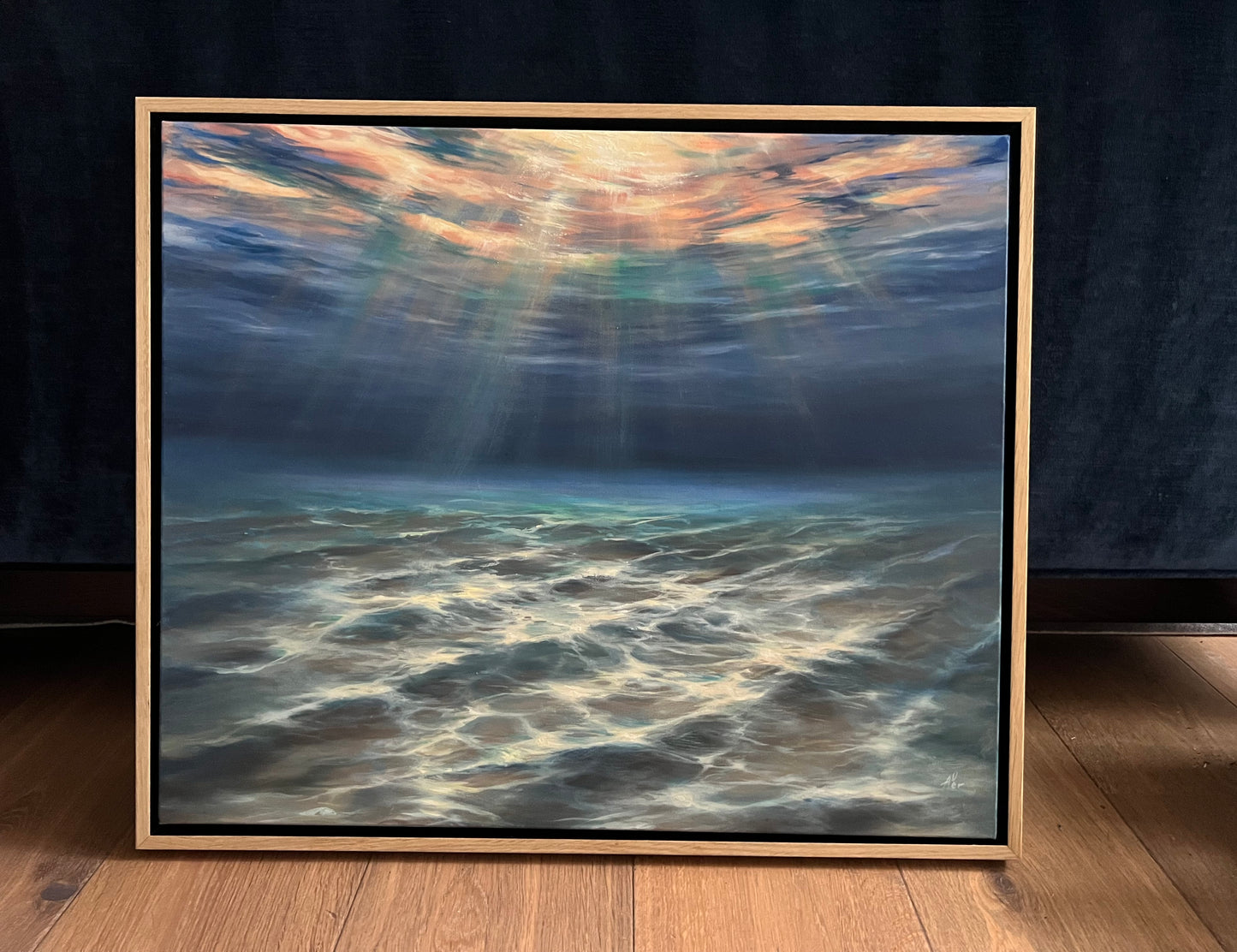 Underwater Lights, seascape original oil painting