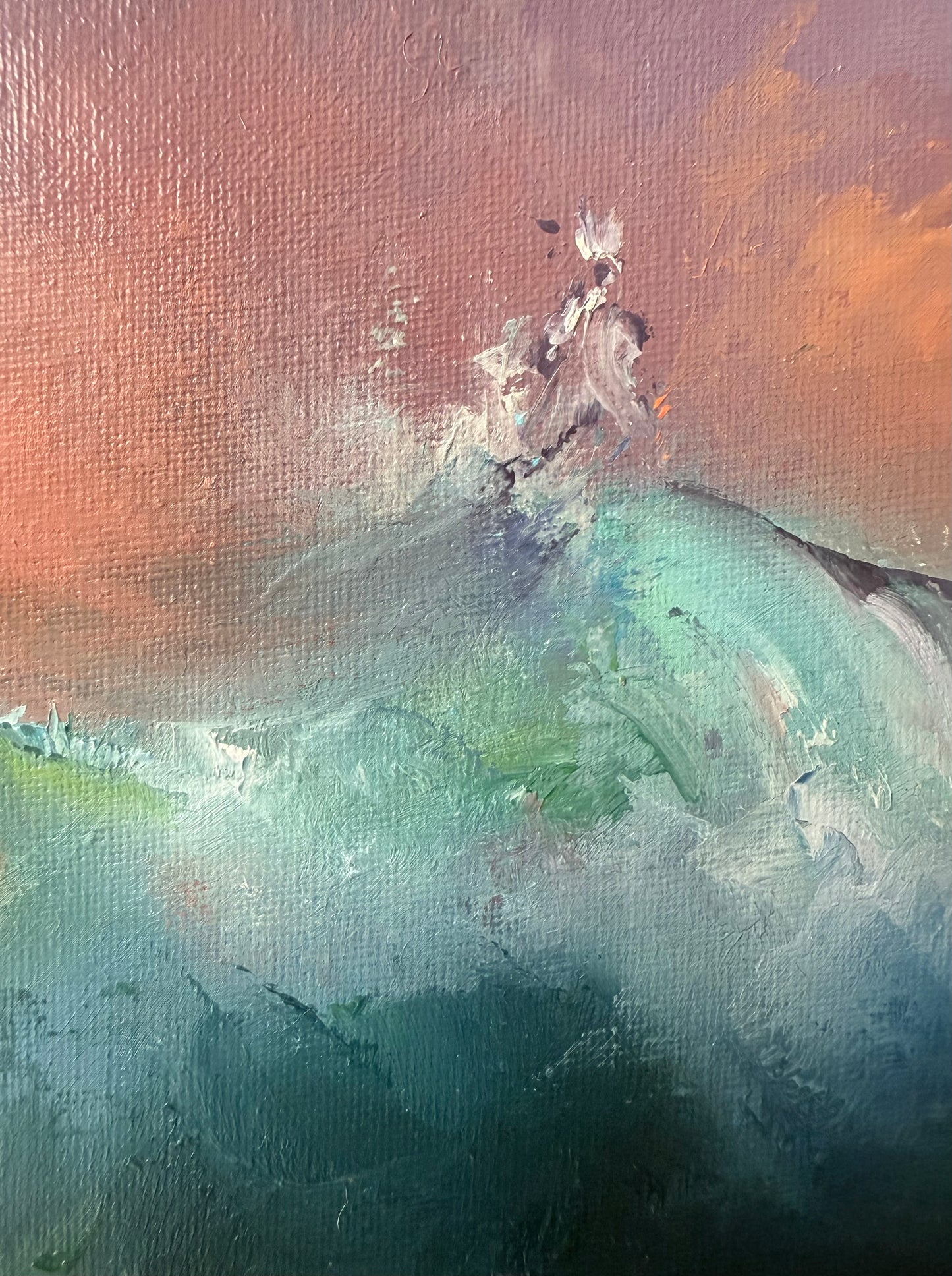Tropical evening at strawberry hour, 22x35 cm, original seascape oil painting