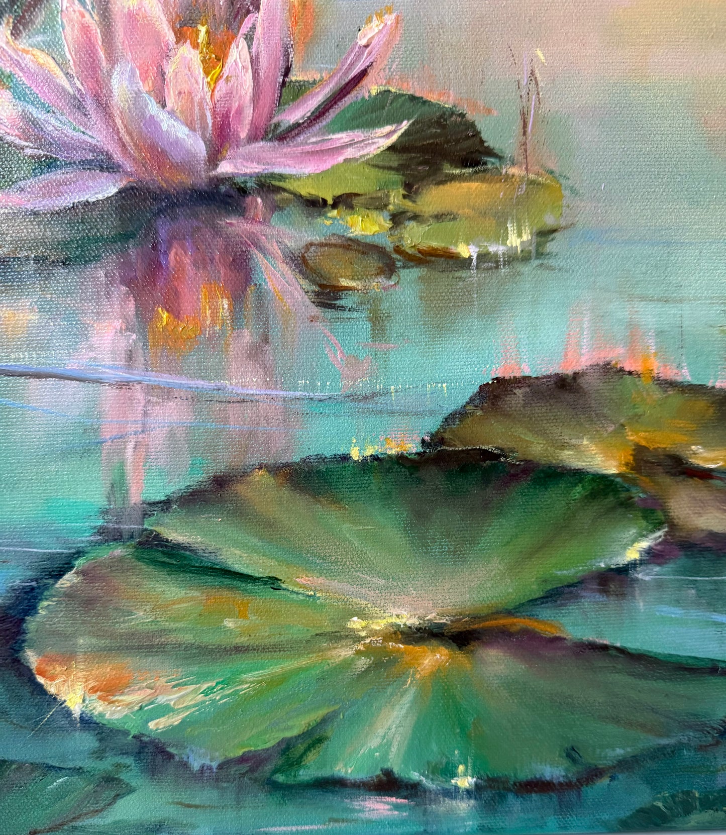 Lilies of Sunrise II, 51x61 cm, original oil on canvas landscape painting