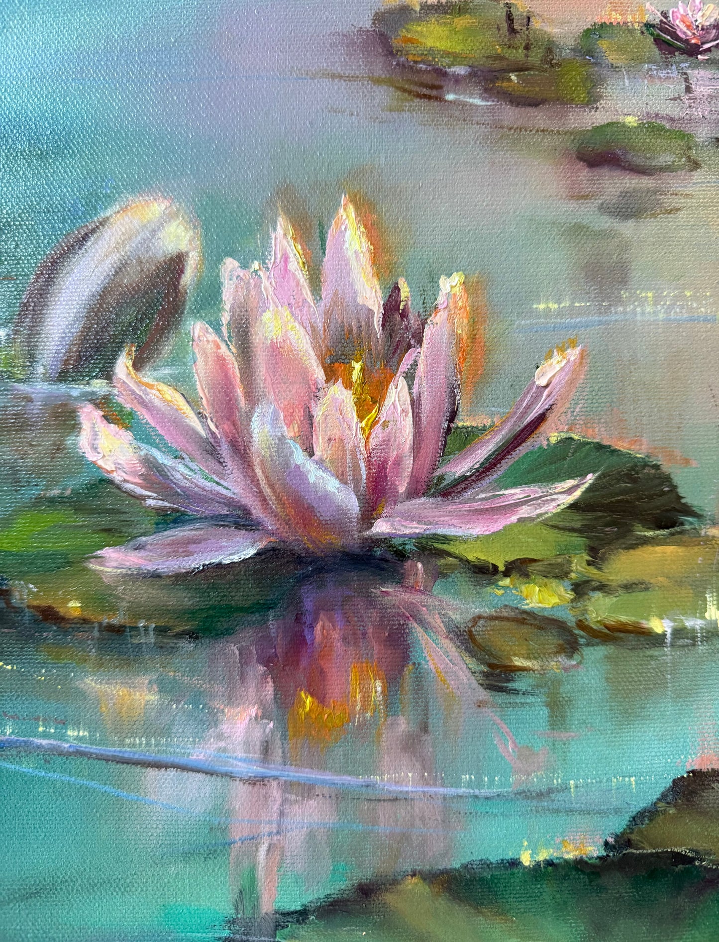 Lilies of Sunrise II, 51x61 cm, original oil on canvas landscape painting