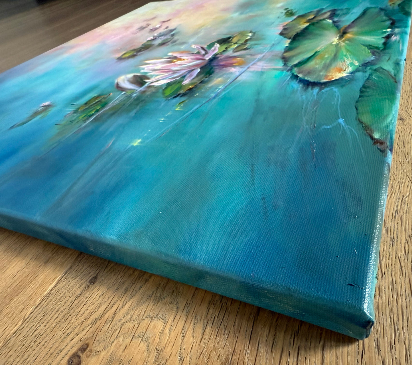 Lilies of Sunrise II, 51x61 cm, original oil on canvas landscape painting